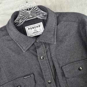 Poncho flannel Shirt Mens Medium Gray Slim Fit Magnetic Pockets